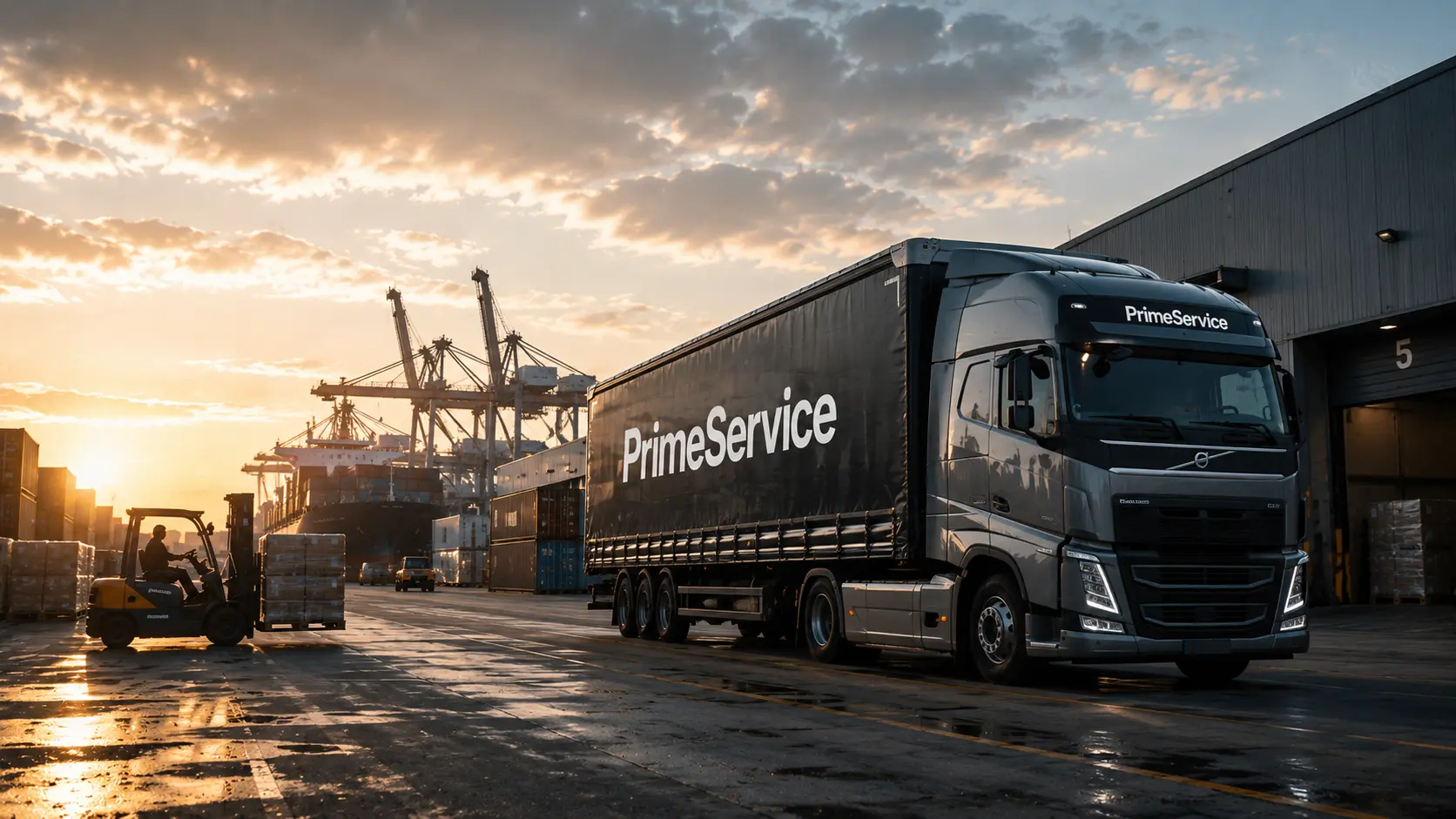 Вантажівка PrimeService на території порту під час завантаження контейнерів